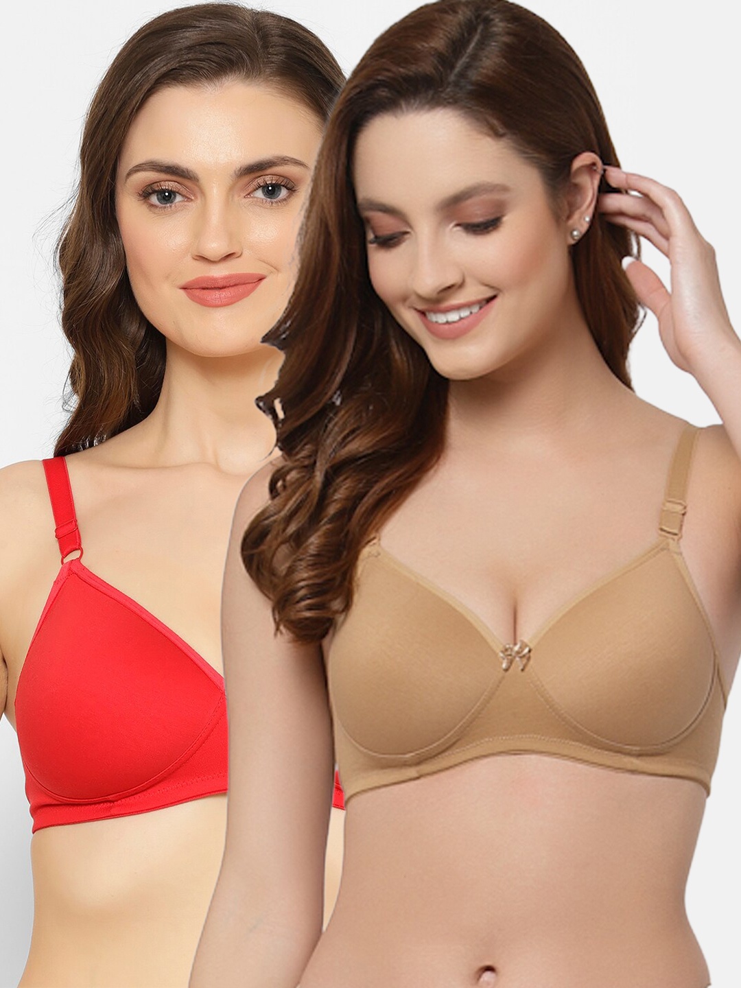 

Floret Nude-Coloured & Red Bra Lightly Padded