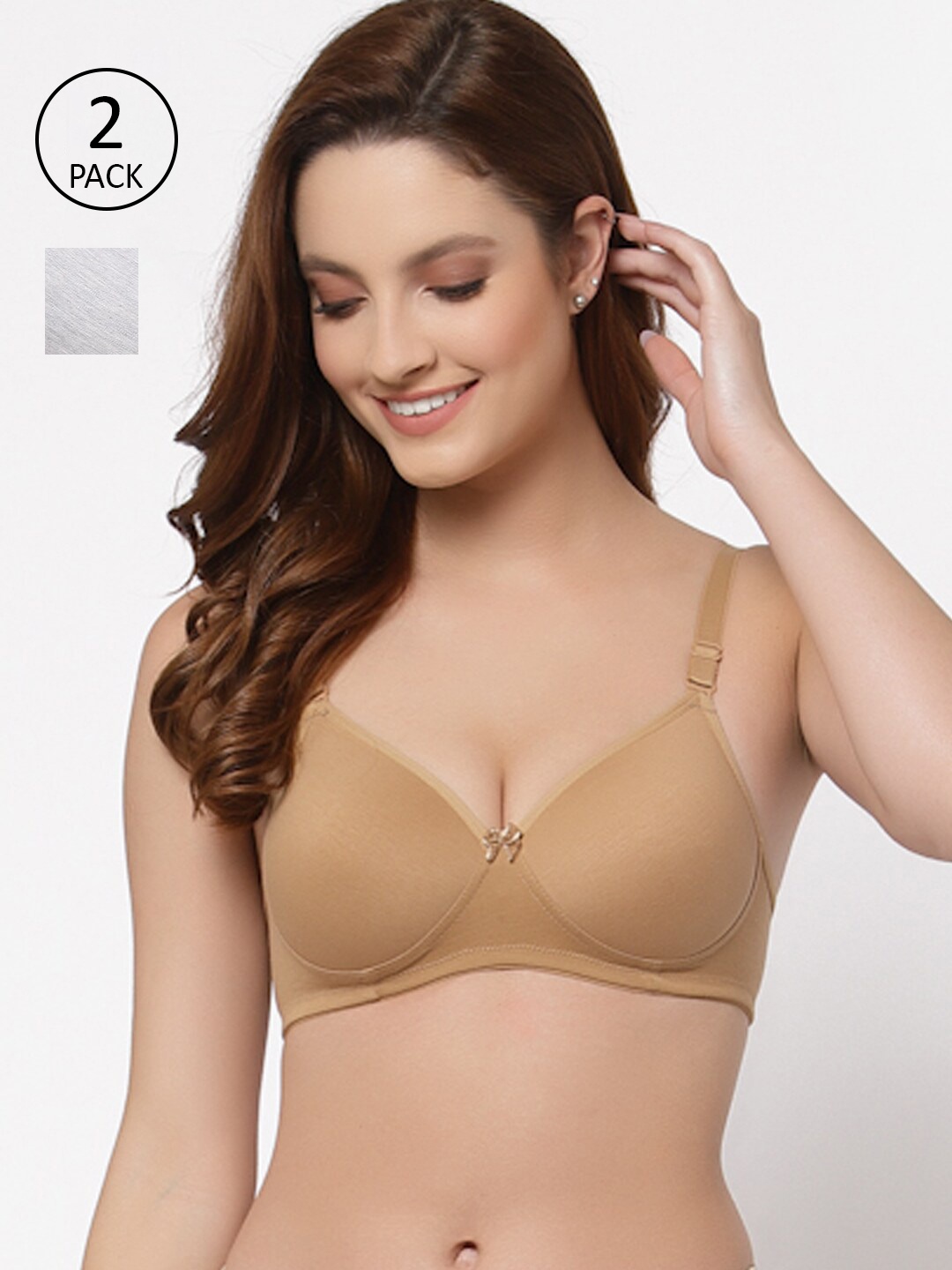 

Floret Nude-Coloured & Grey Bra Lightly Padded