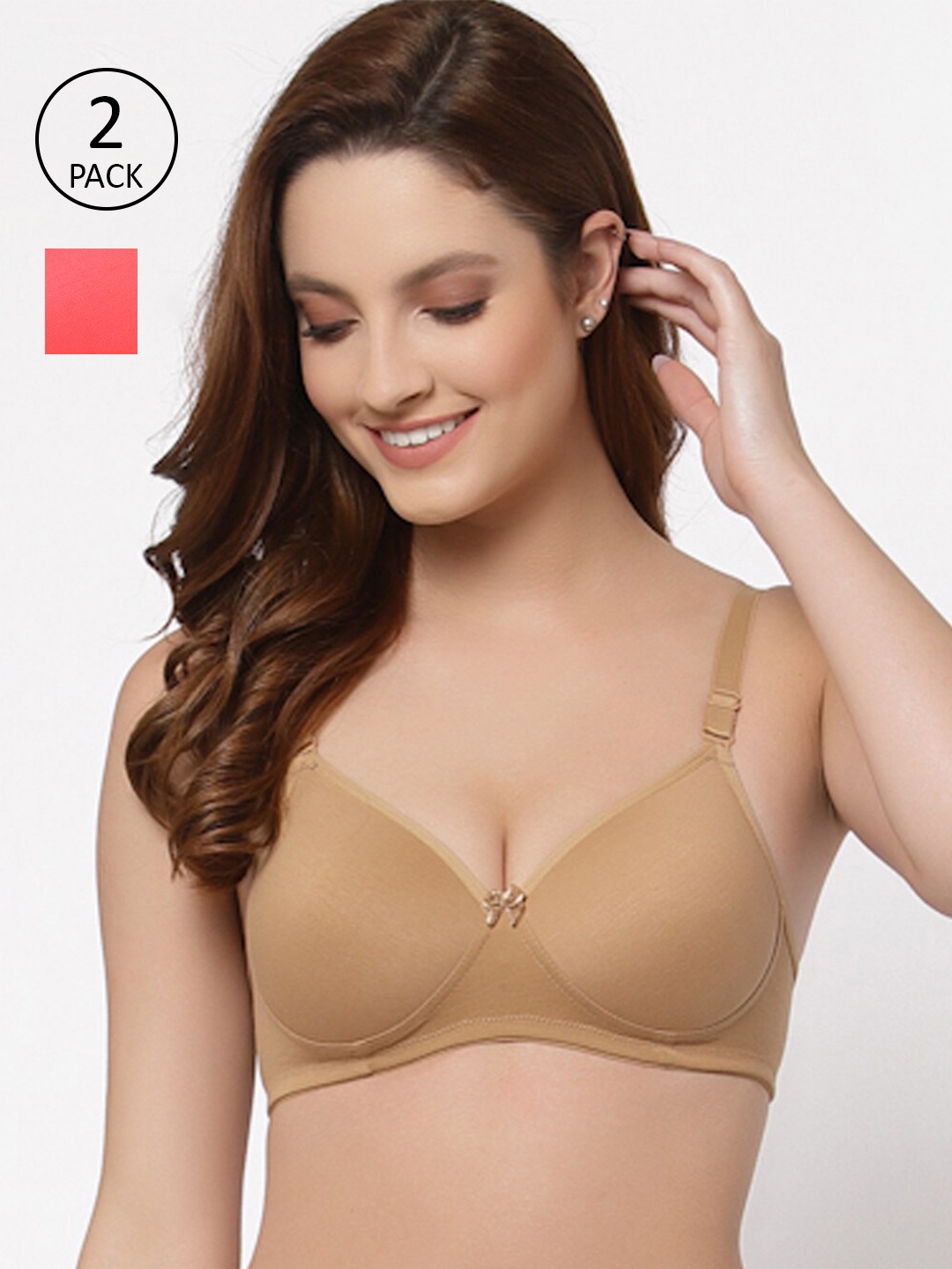 

Floret Pack of 2 Lightly Padded Bras, Nude