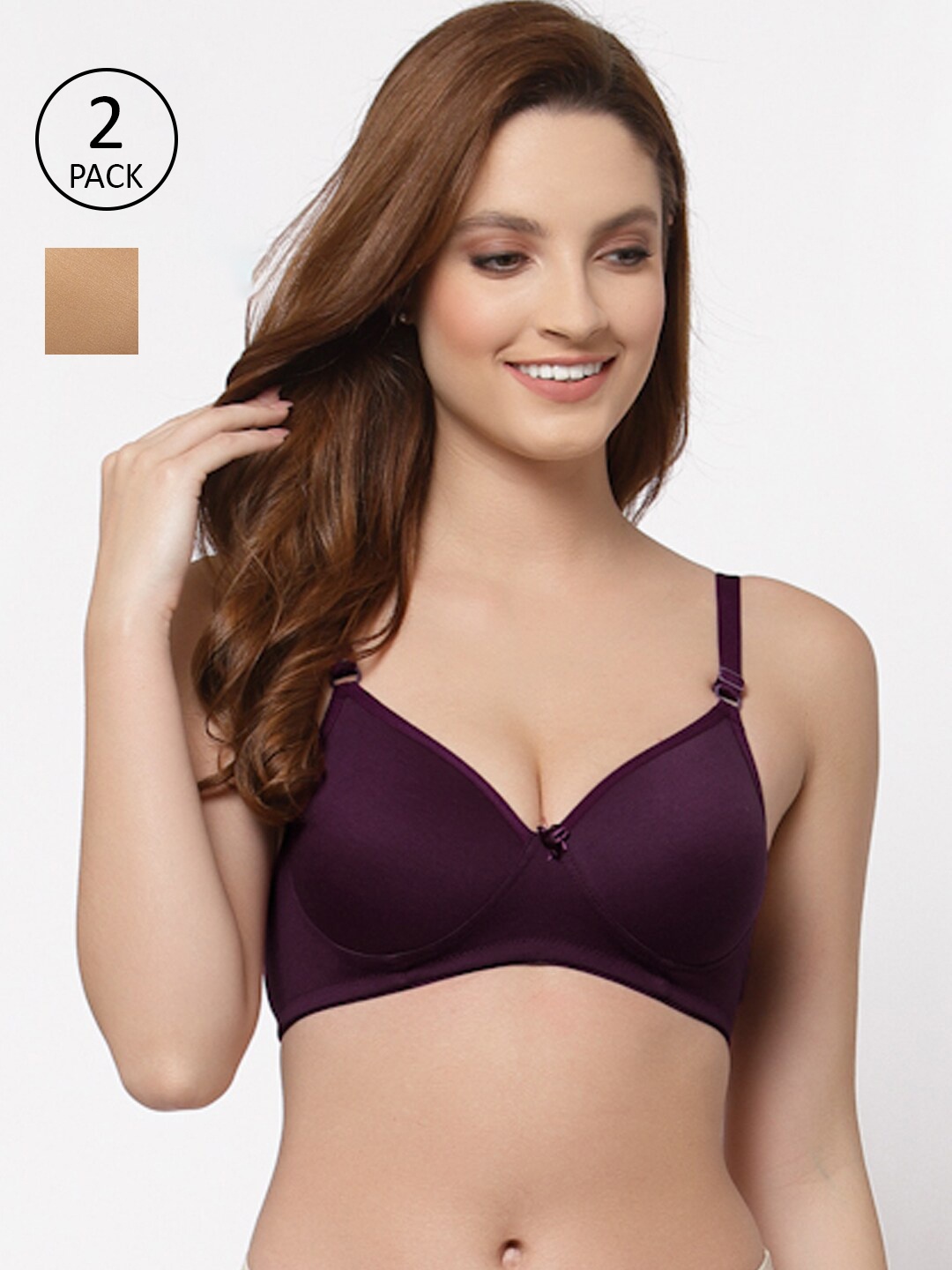 

Floret Burgundy & Nude-Coloured Bra Lightly Padded