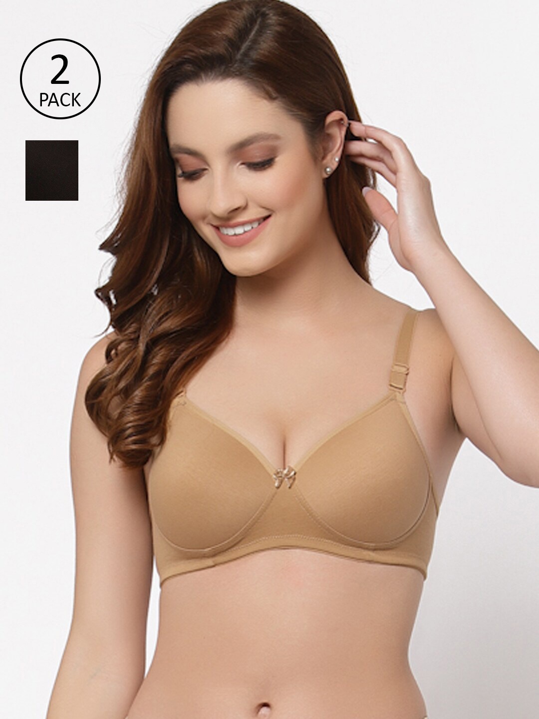 

Floret Nude-Coloured & Black Bra Lightly Padded