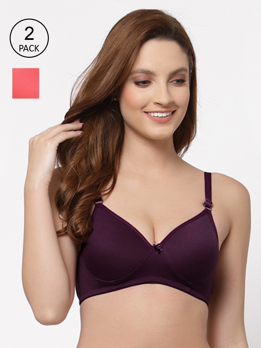 

Floret Pack of 2 Burgundy & Coral Bra - Lightly Padded