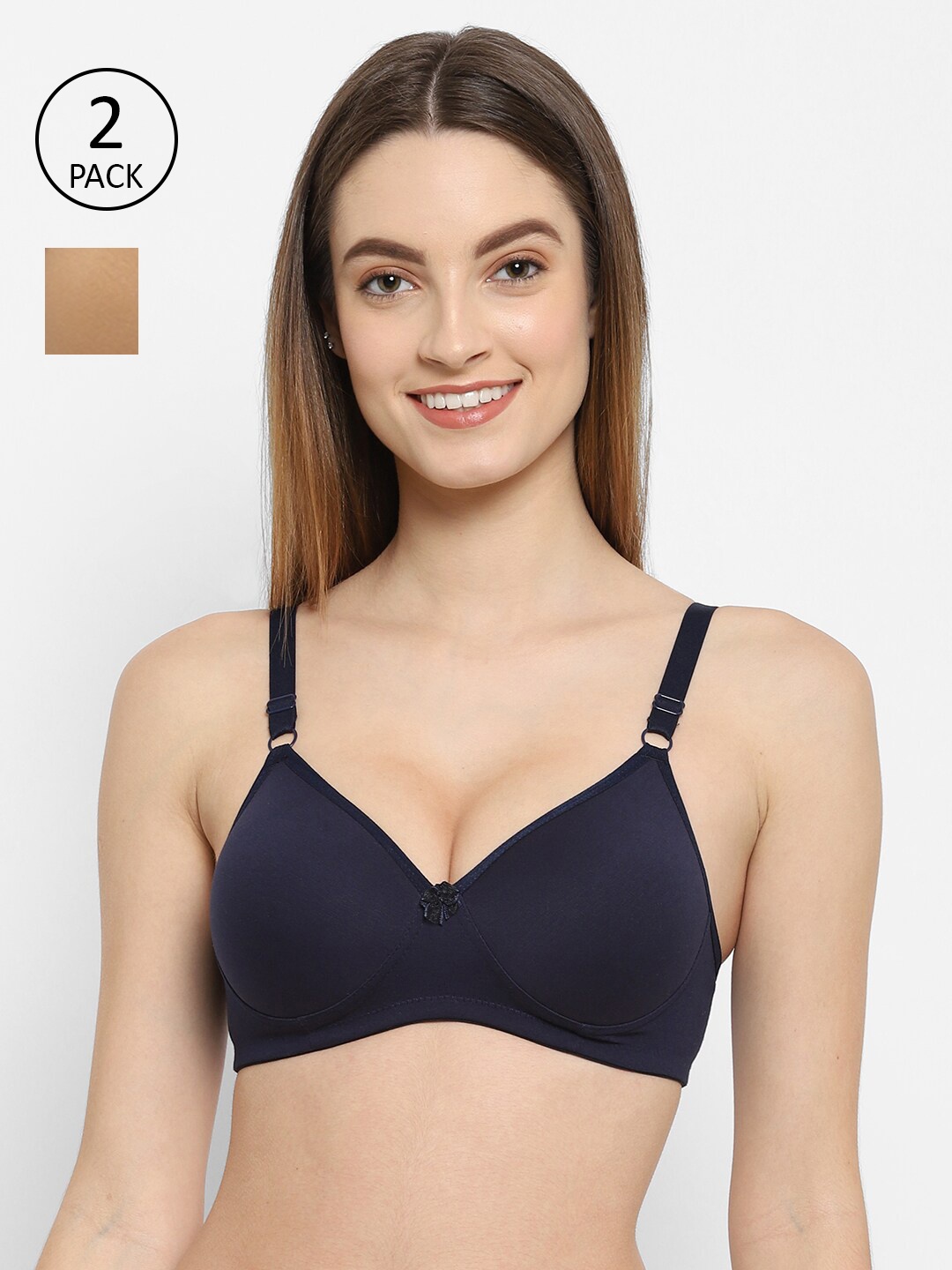 

Floret Nude-Coloured & Navy Blue Bra Lightly Padded