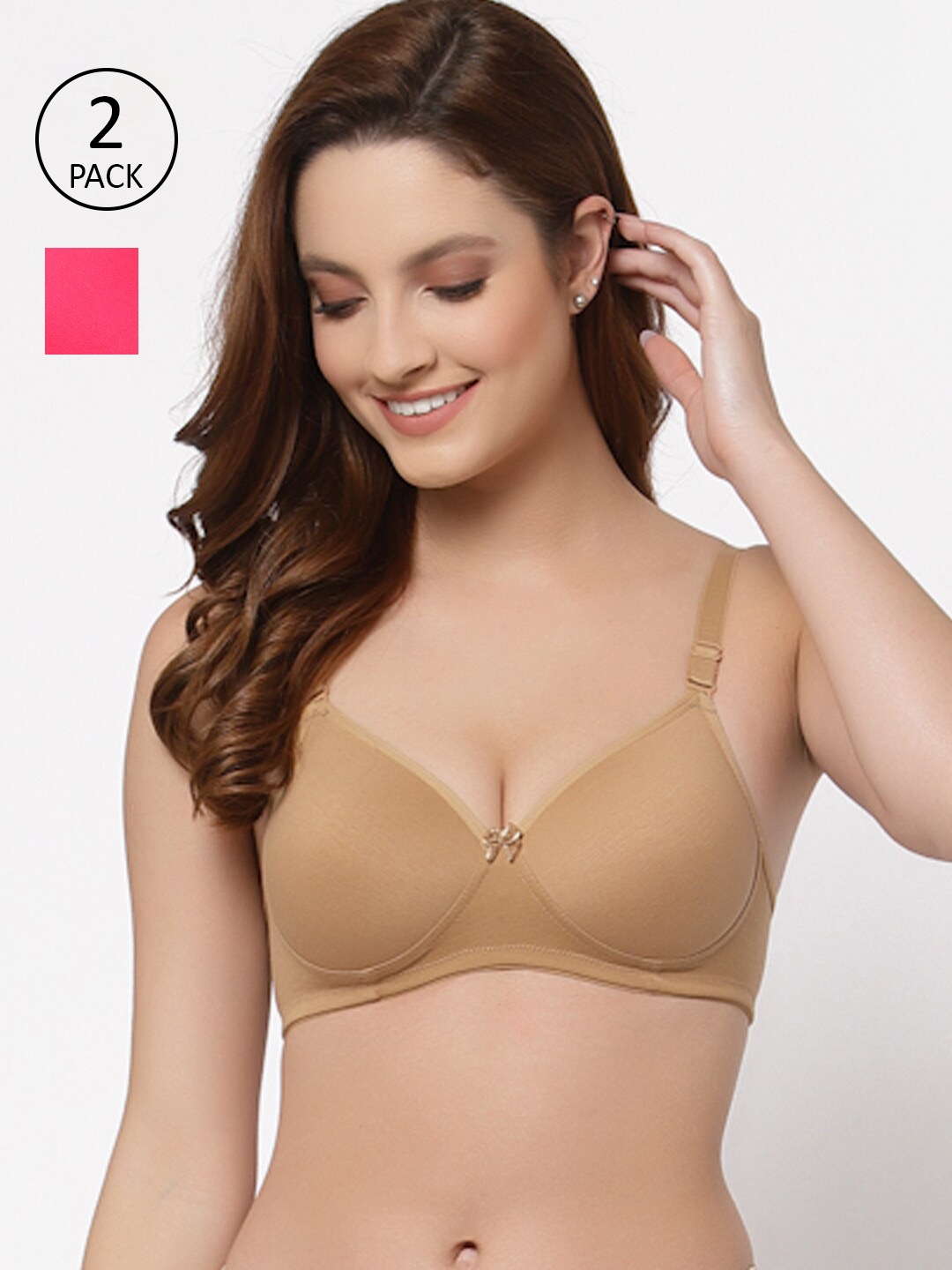 

Floret Nude-Coloured & Magenta Bra Lightly Padded