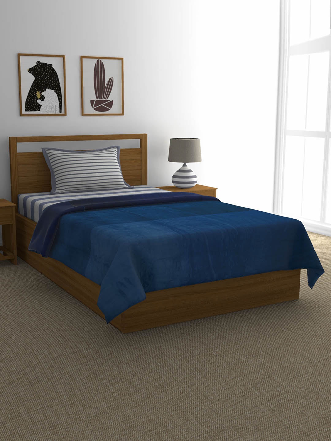 

Athome by Nilkamal Blue & Navy Blue AC Room 300 GSM Single Bed Blanket