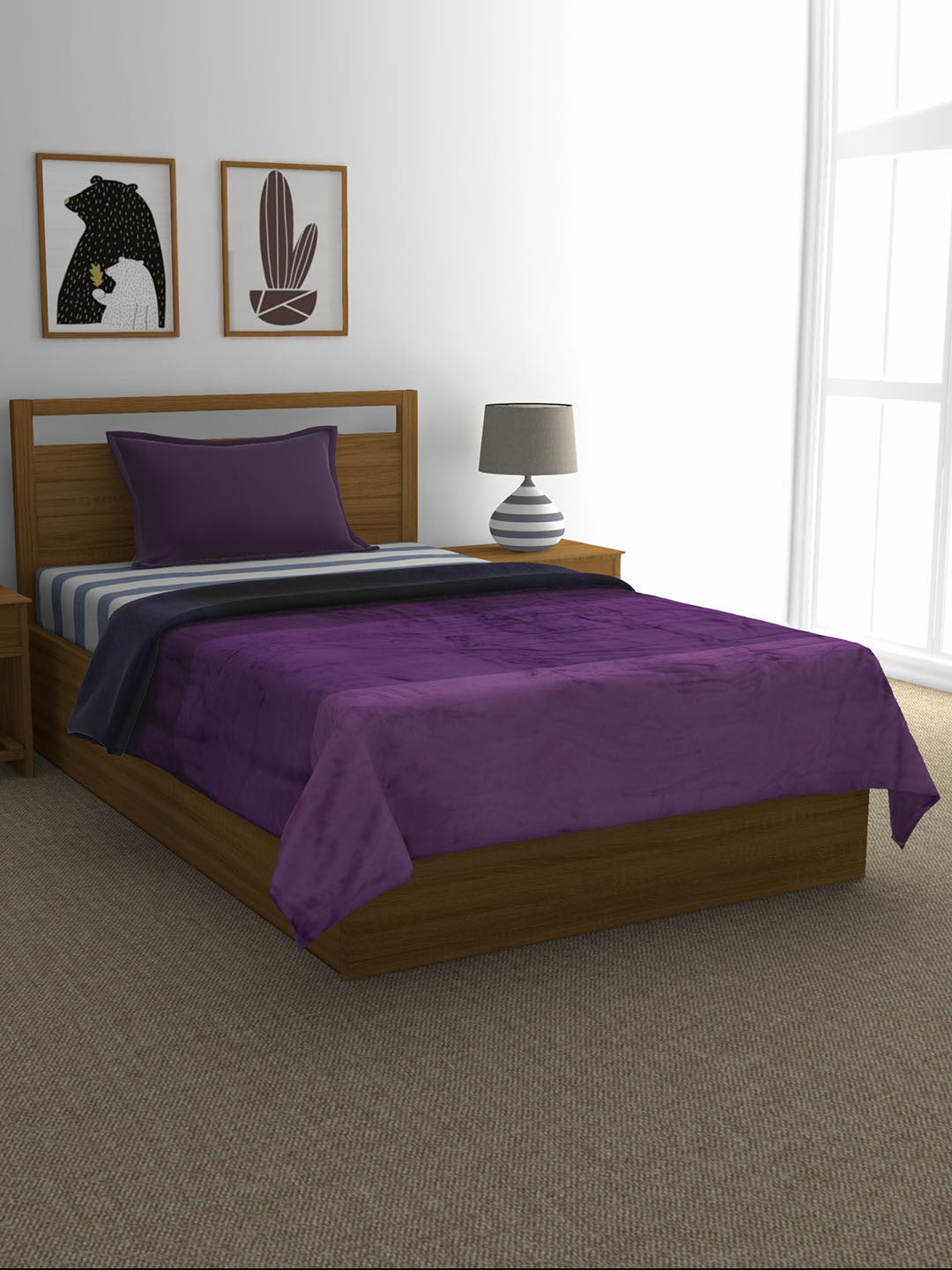 

Athome by Nilkamal Purple & Pink Striped AC Room 300 GSM Single Bed Blanket