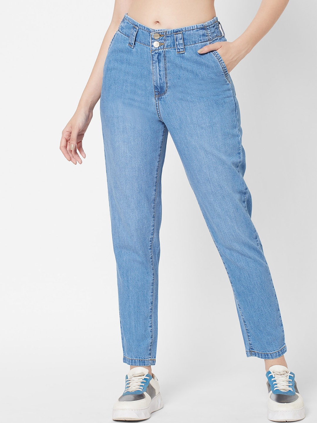 

Kraus Jeans Women Blue Wide Leg High-Rise Low Distress Light Fade Jeans