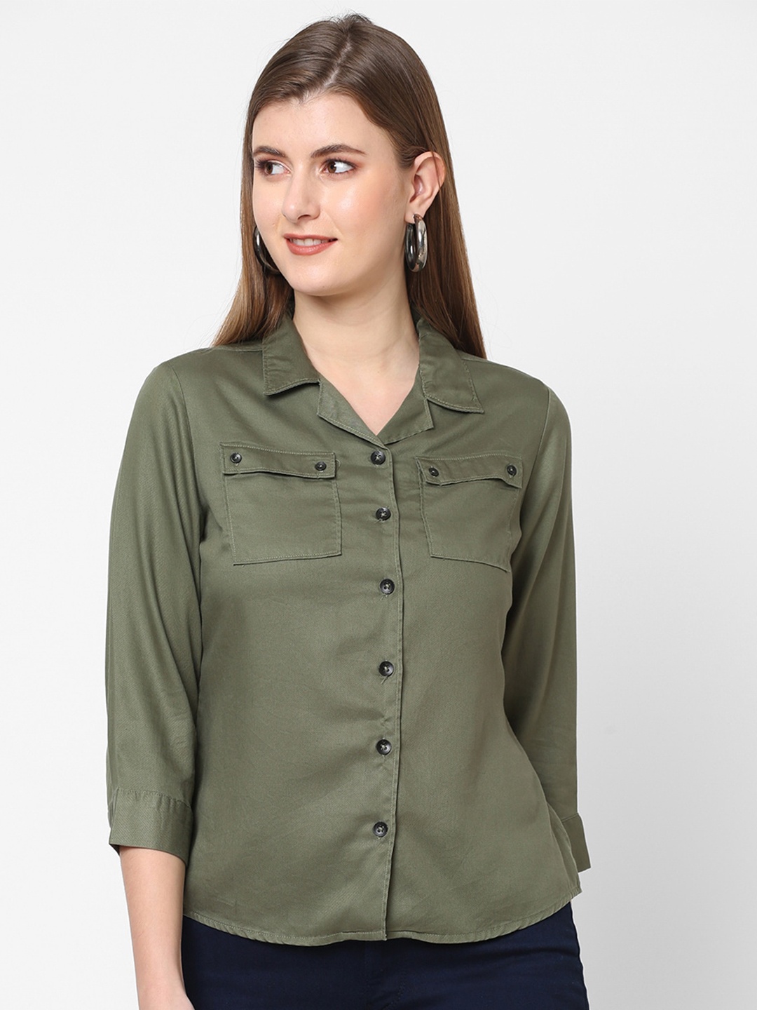 

Kraus Jeans Women Olive Green Slim Fit Casual Shirt