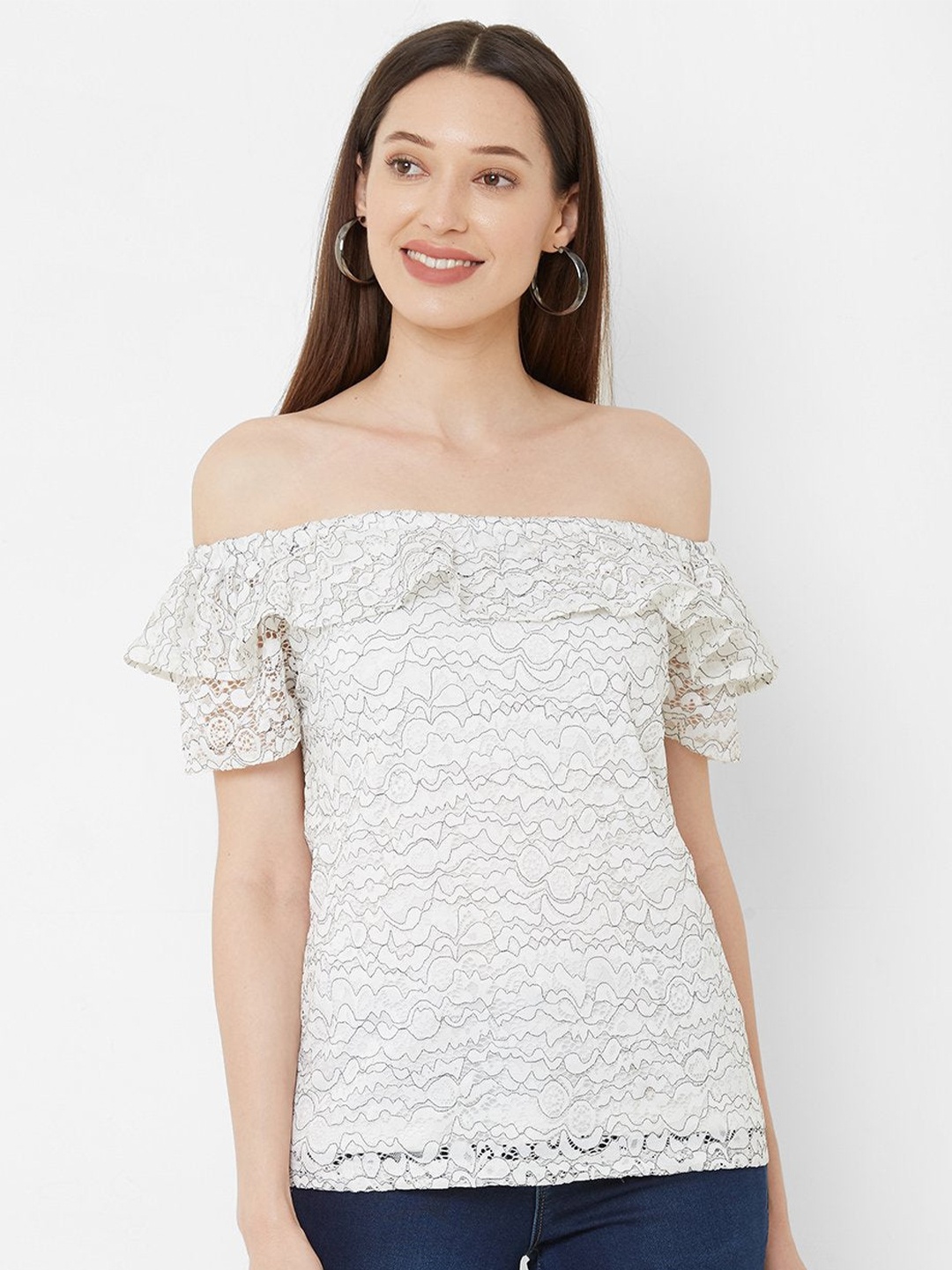 

Kraus Jeans White Off-Shoulder Bardot Top