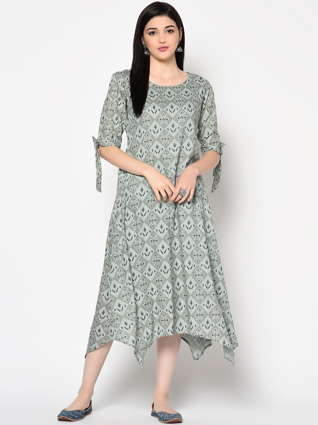 

GULMOHAR JAIPUR Women Green Geometric Printed Kurta