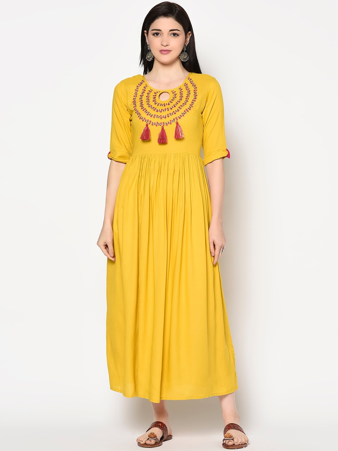 

GULMOHAR JAIPUR Women Yellow Thread Work Kurta