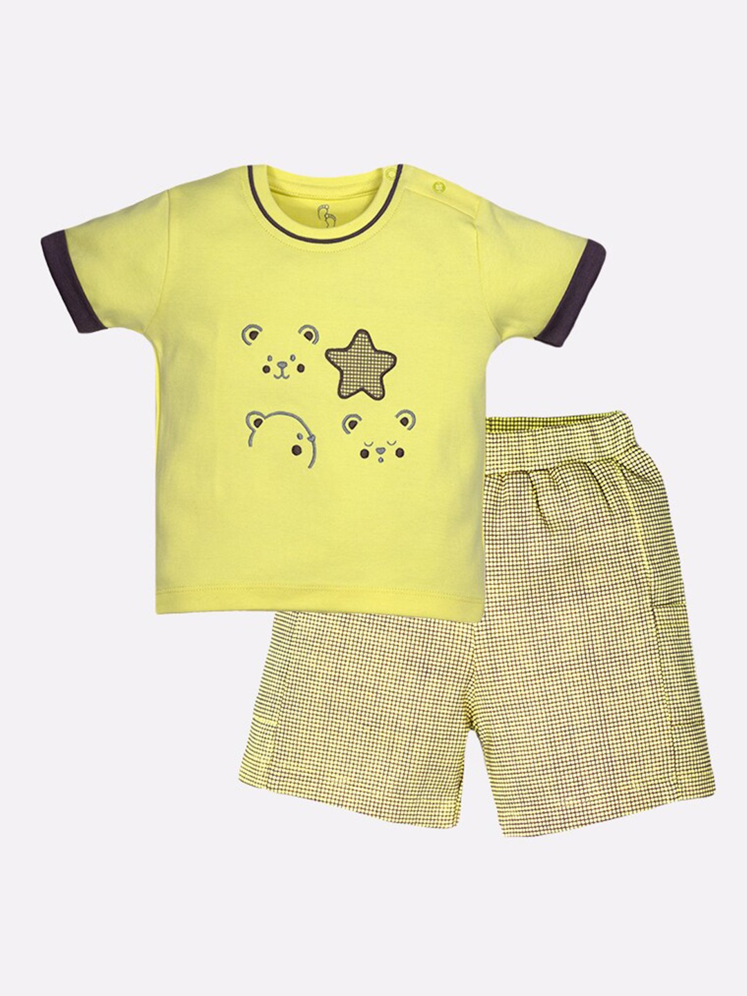 

BABY GO Boys Yellow Printed T-shirt with Shorts