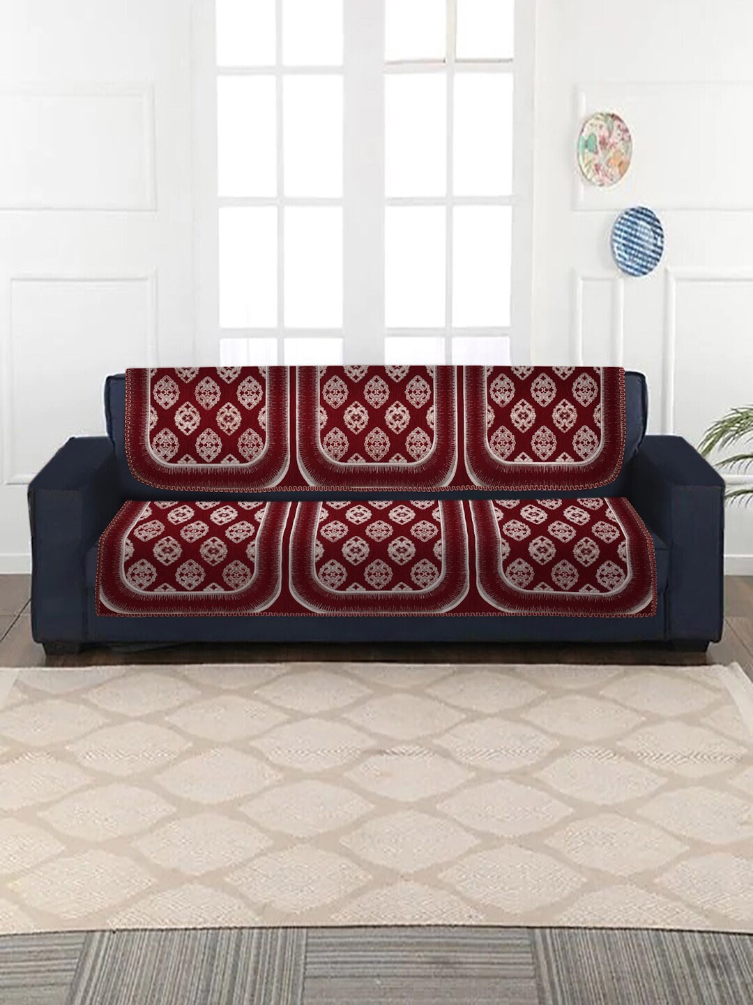 

MULTITEX Set of 10 Maroon Jacquard 5 Seater Sofa Covers