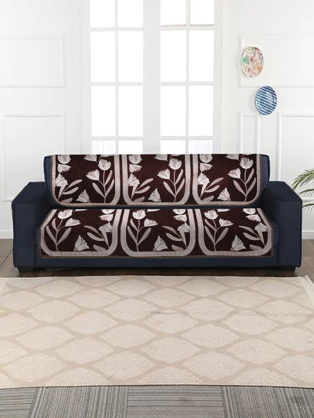 

MULTITEX Set Of 10 Printed 5 Seater Sofa Covers, Brown