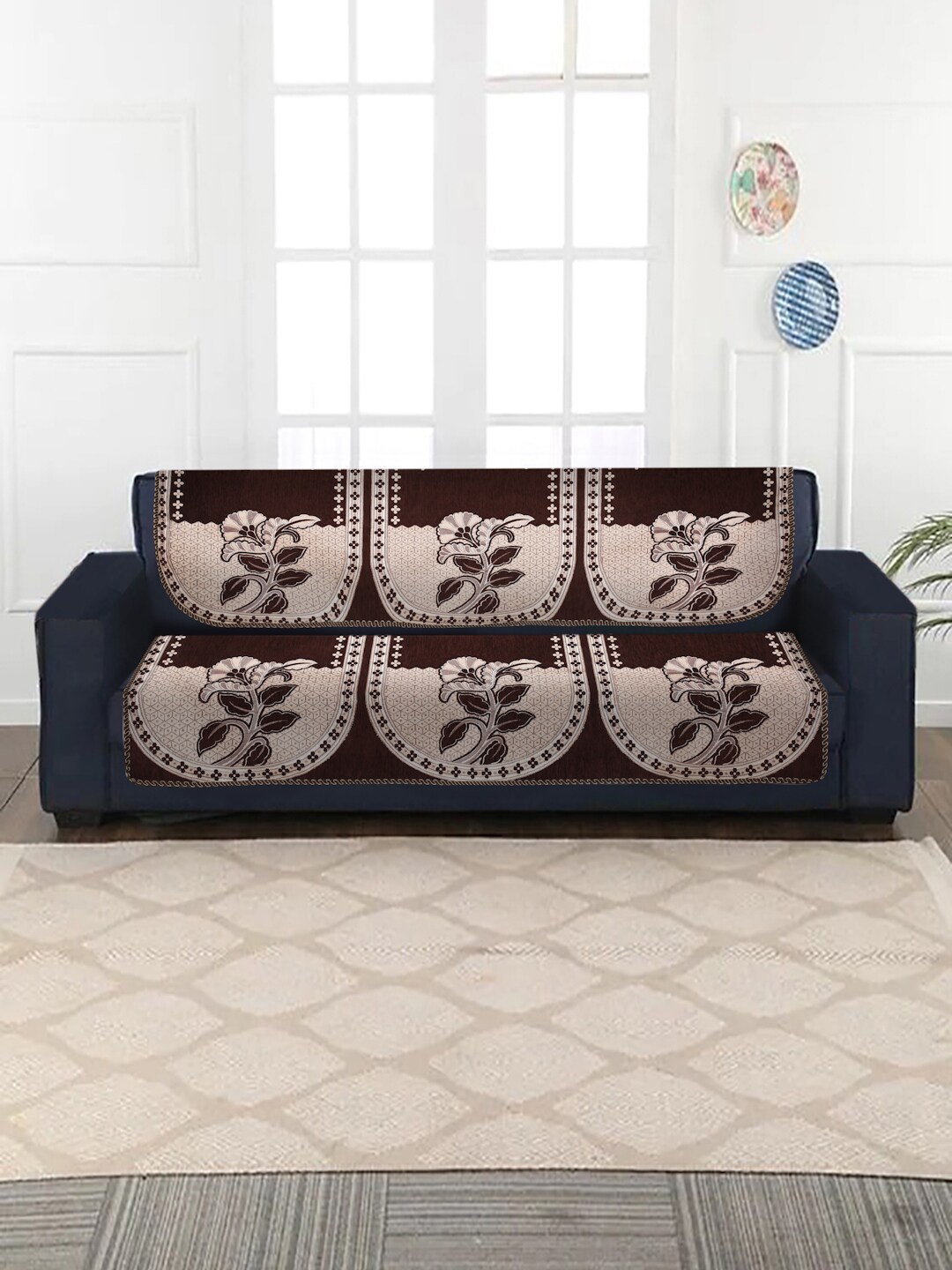 

MULTITEX Brown 10 Pcs Velvet 5-Seater Sofa Cover