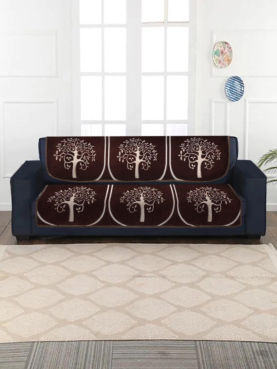 

MULTITEX Brown 10 Pcs Velvet 5-Seater Sofa Cover