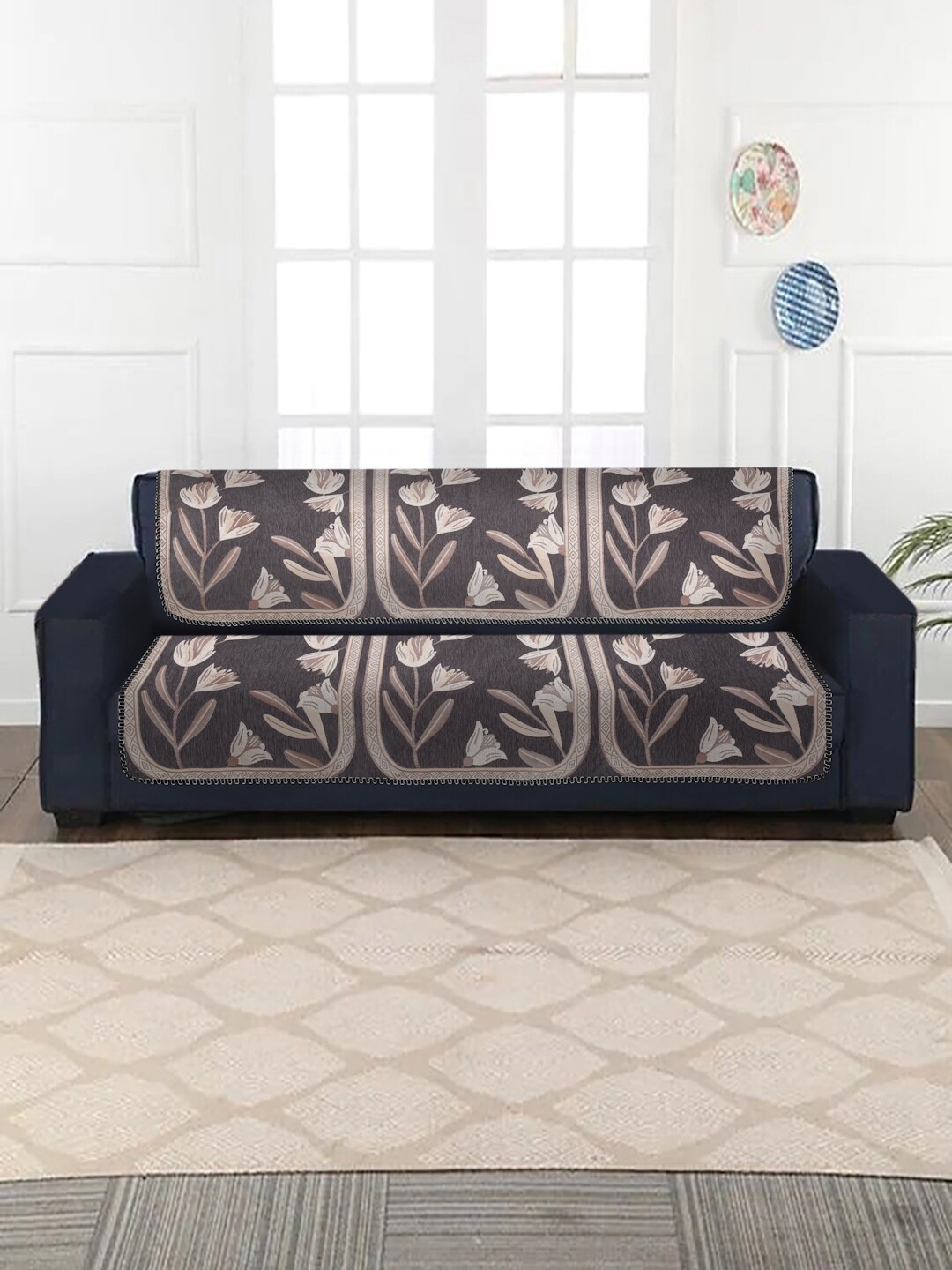

MULTITEX Set Of 10 Grey & White Printed Sofa Covers