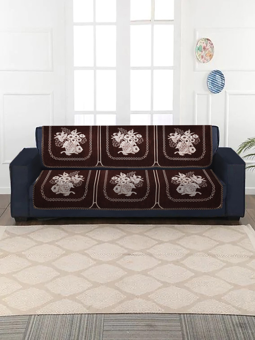 

MULTITEX Set Of 10 Printed 5 Seater Sofa Covers, Brown