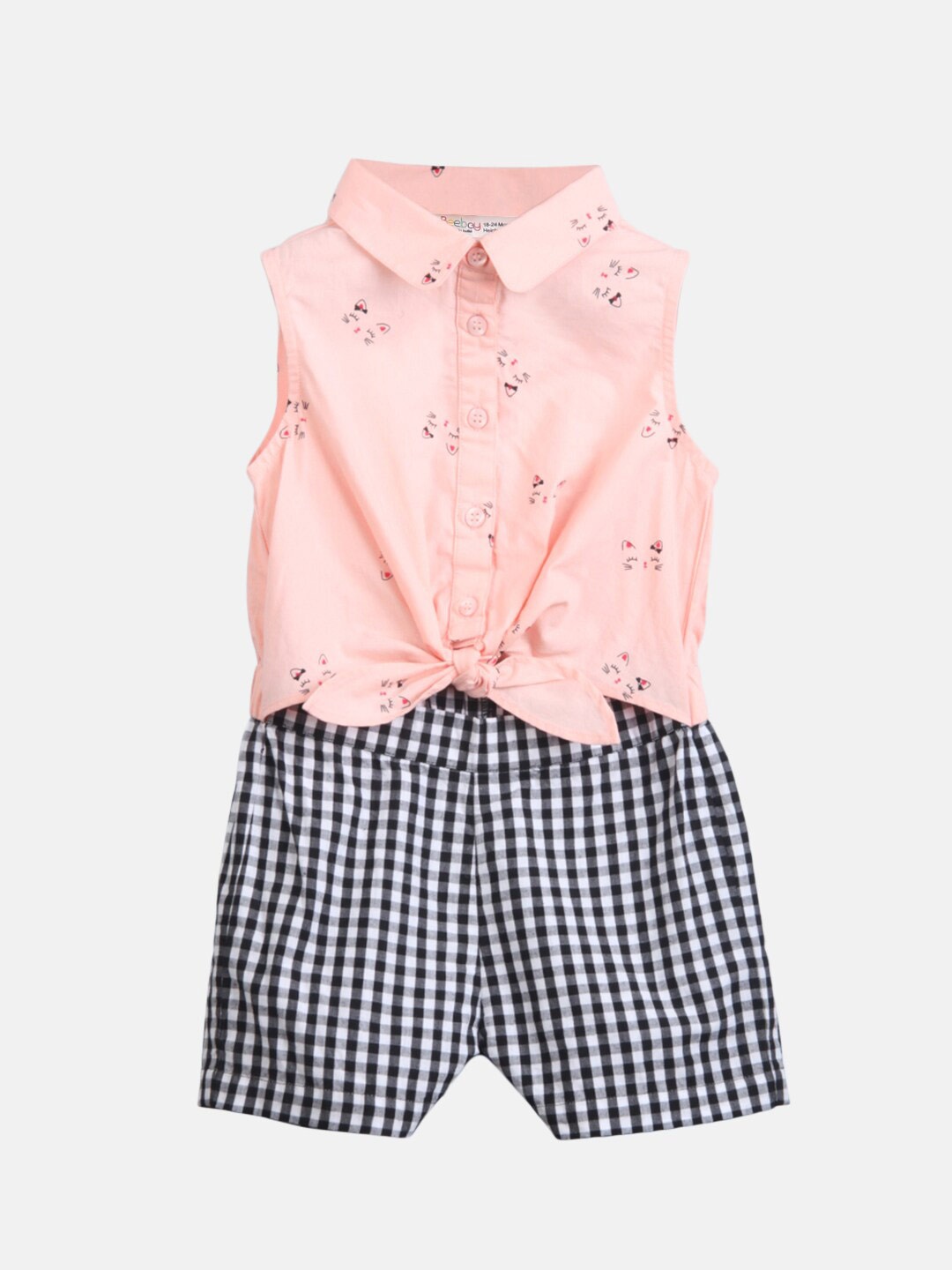 

Beebay Girls Peach-Coloured & Black Checked Jumpsuit