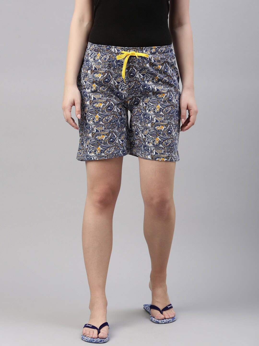 

Kryptic Women Blue & White Printed Lounge Shorts