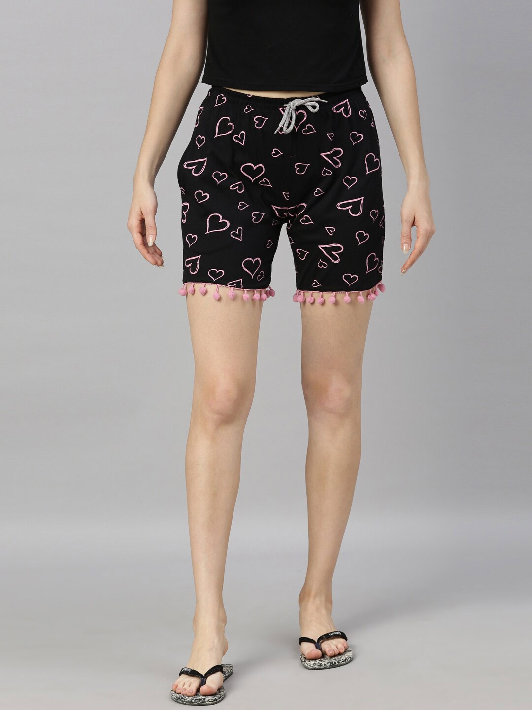 

Kryptic Women Black & Pink Printed Lounge Shorts