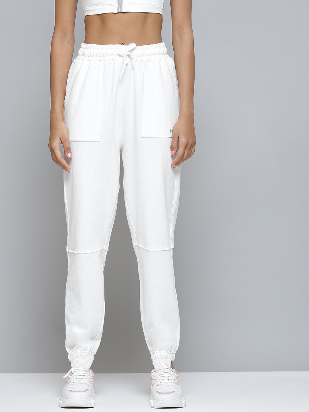 

Fitkin Women White Solid Relaxed Fit High Rise Organic Cotton Joggers