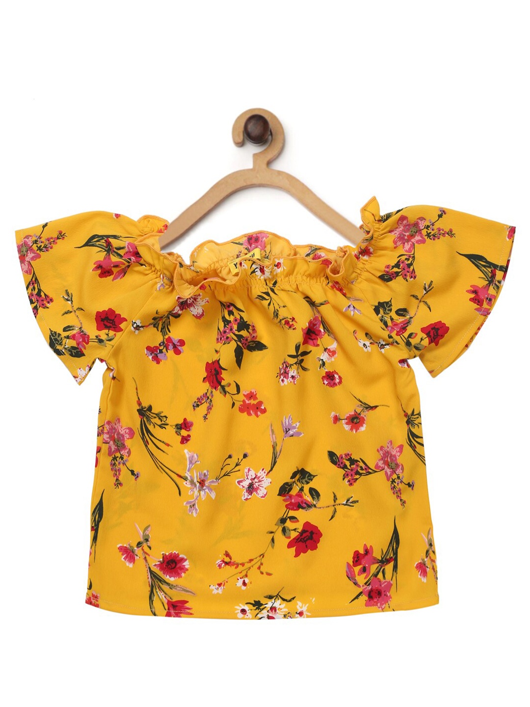 

NYNSH- PlusS Kids Yellow Floral Print Off-Shoulder Bardot Top