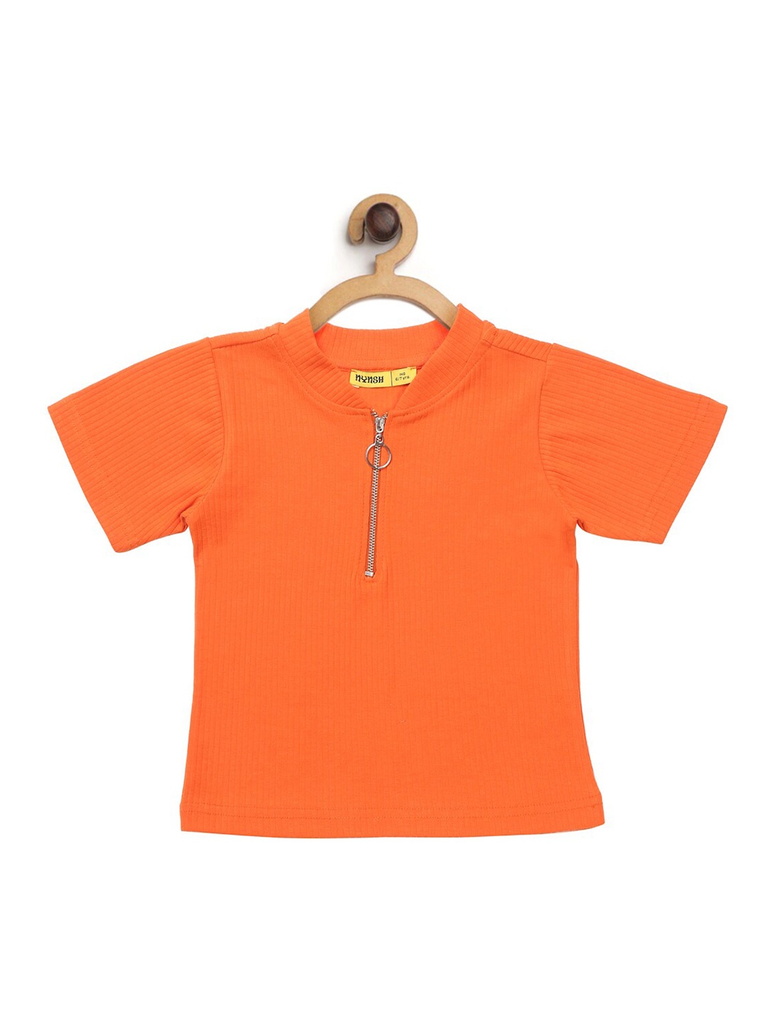 

NYNSH- PlusS Kids Girls Orange Henley Neck Pure Cotton T-Shirt