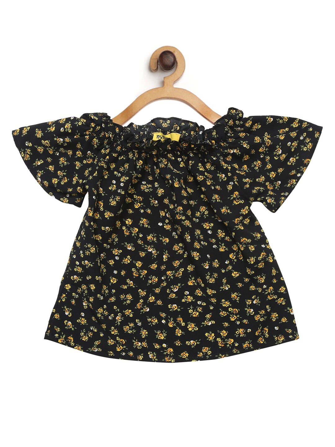 

NYNSH- PlusS Kids Girls Black Floral Print Off-Shoulder Bardot Top