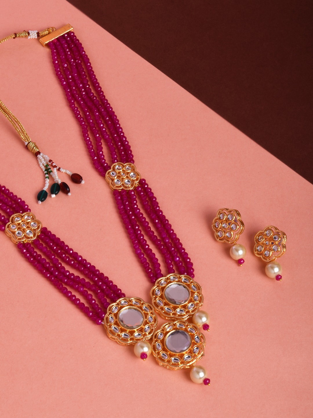 

STEORRA JEWELS Gold Plated Pink Crystal Sudded Jewellery Set