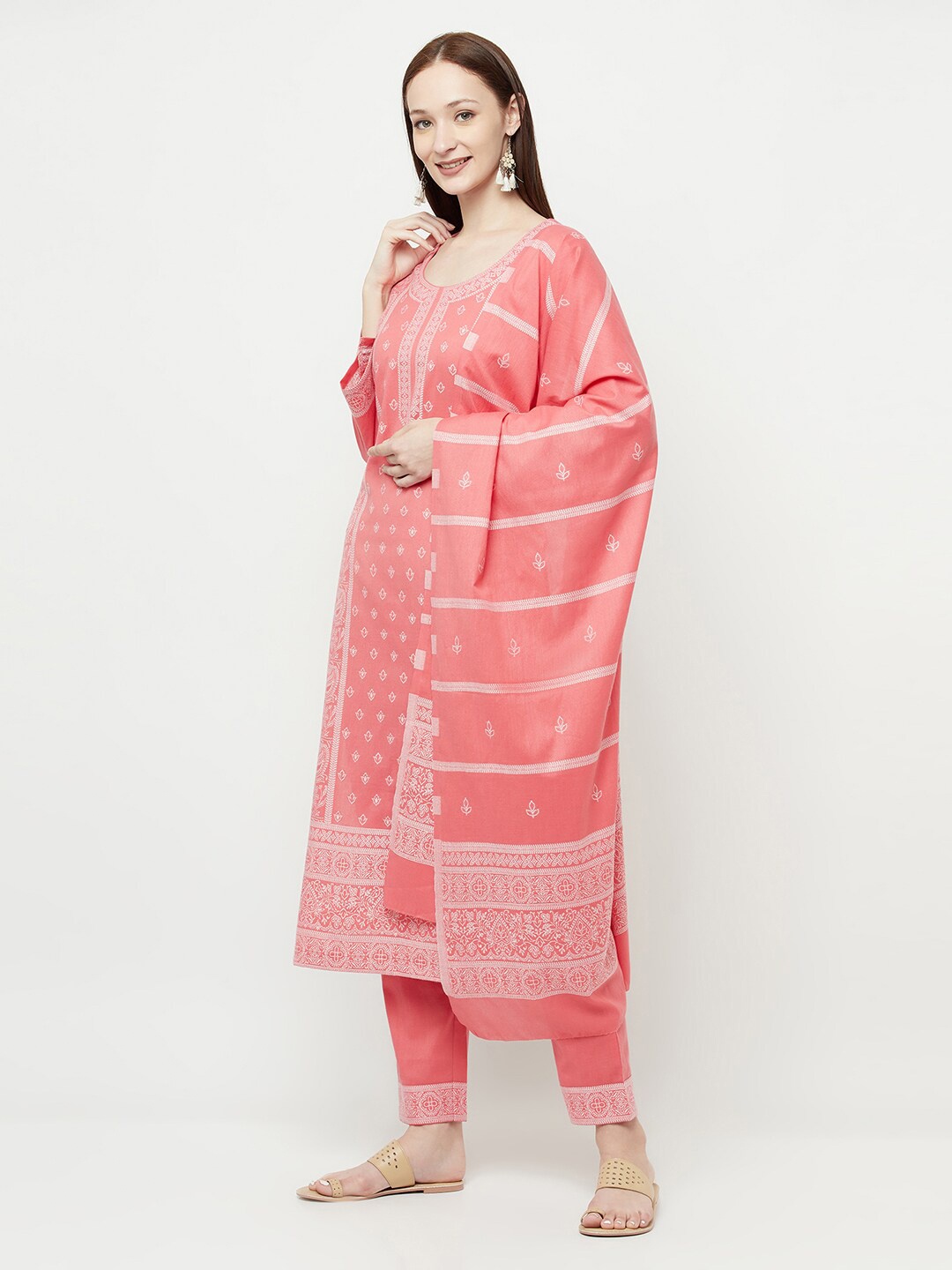 

Safaa Pink & White Unstitched Dress Material