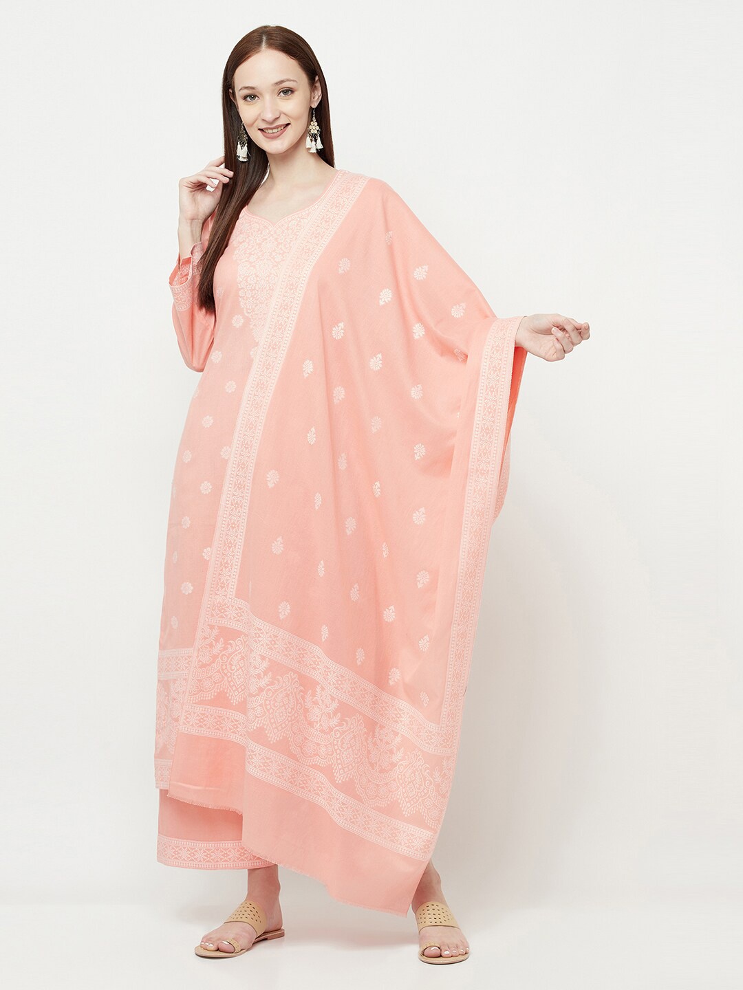 

Safaa Orange & White Unstitched Dress Material