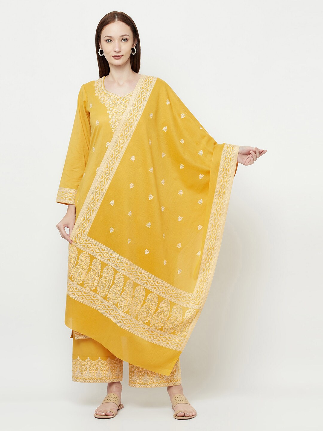 

Safaa Yellow & White Unstitched Dress Material