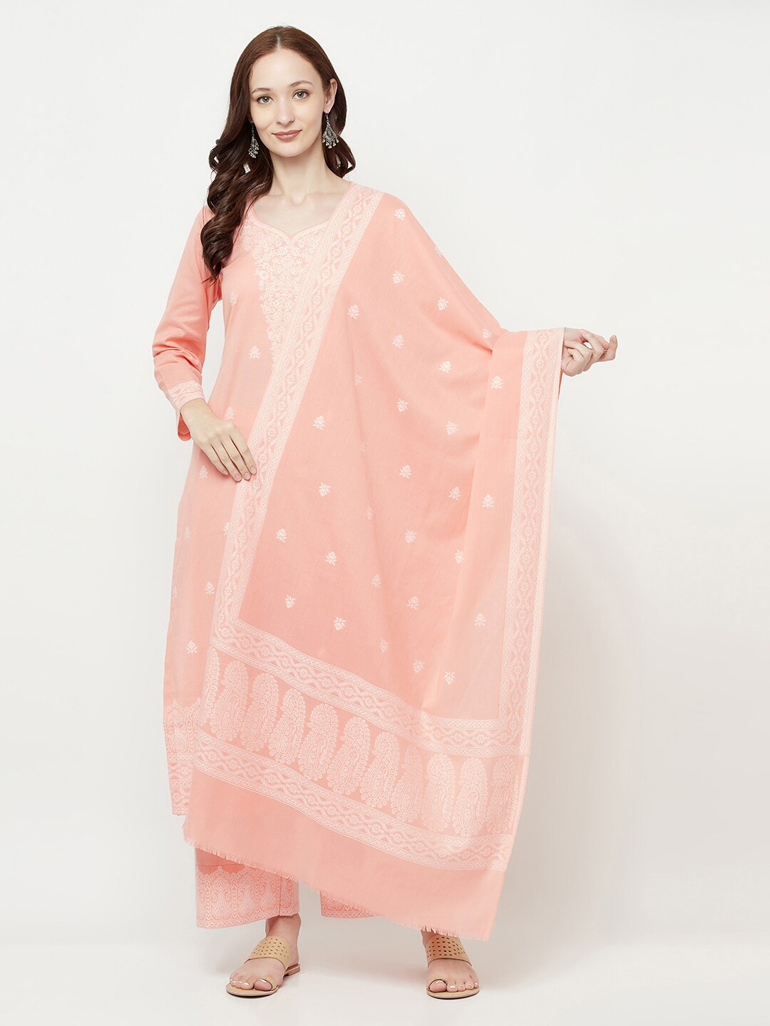

Safaa Orange & White Unstitched Dress Material