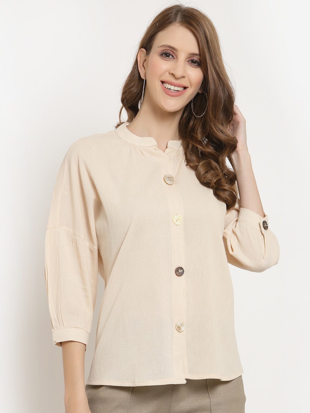 

Westwood Beige Mandarin Collar Shirt Style Top