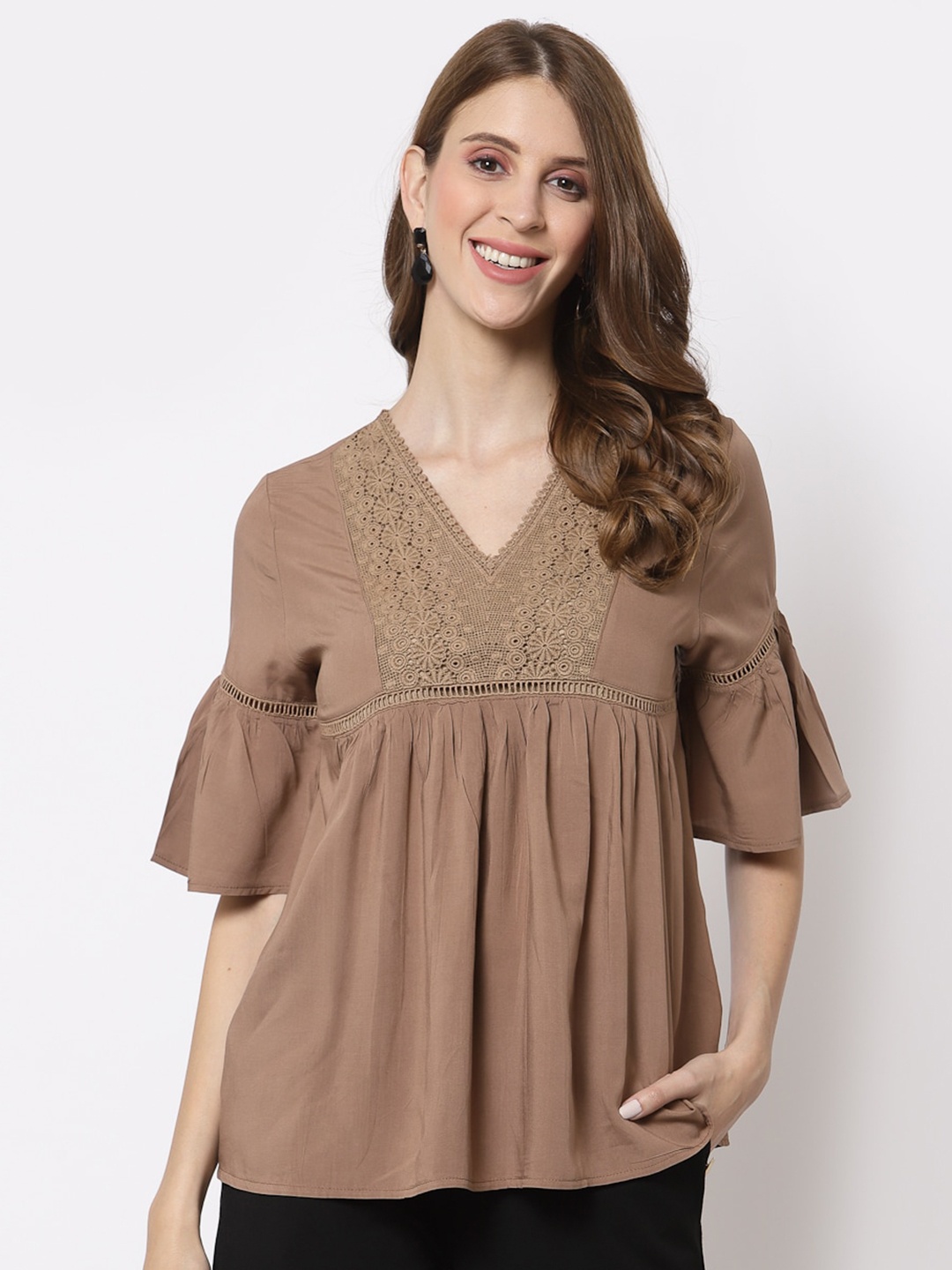 

Westwood Brown Bell Sleeves A-Line Top