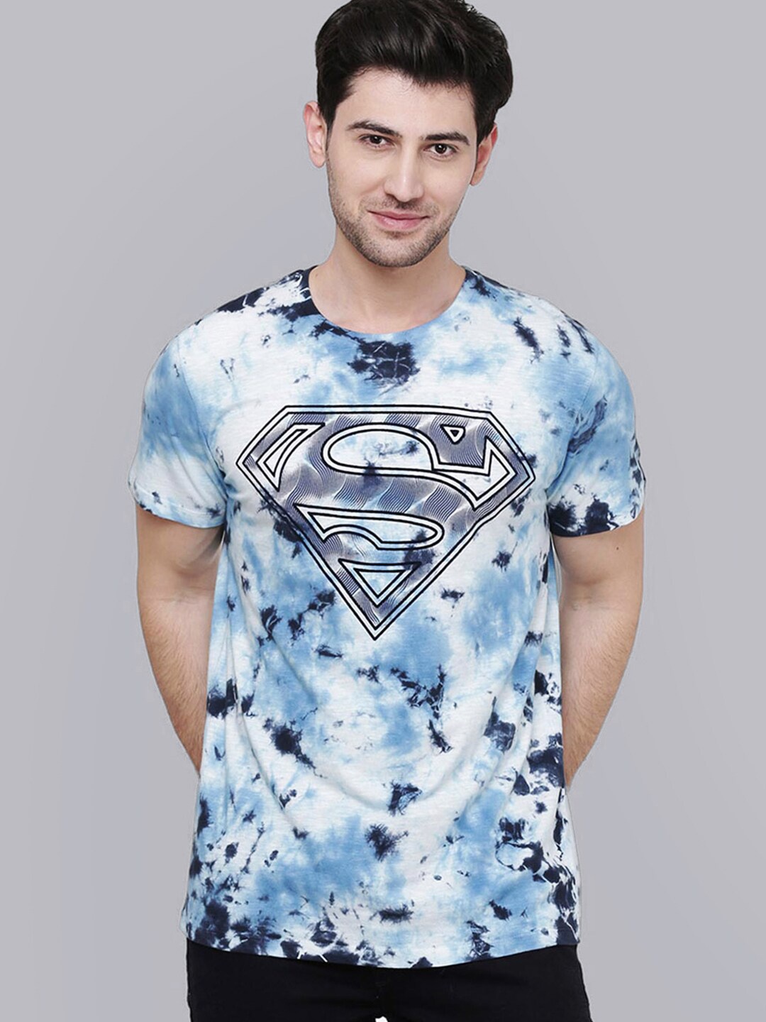 

Free Authority Men Multicoloured Superman Printed Tie And Dye Round Neck Tshirt, Multi