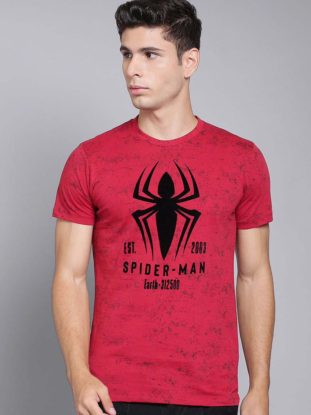 

Free Authority Men Red Typography Spider-Man Printed T-shirt