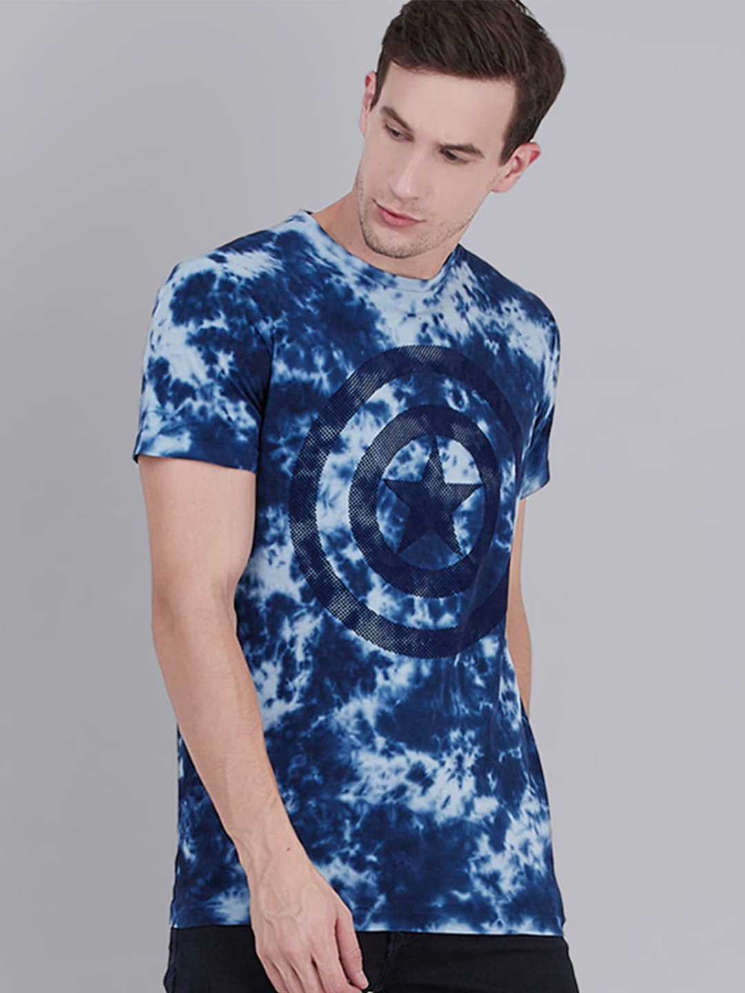 

Free Authority Men Multicoloured Captain America Printed Tie And Dye Round Neck Tshirt, Multi