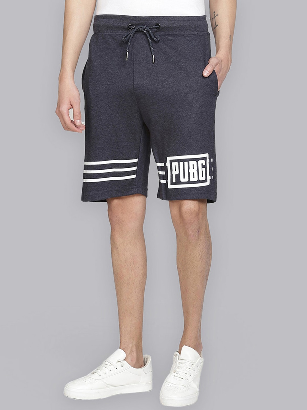 

Free Authority Men Grey Striped Printed PUBG Sports Shorts