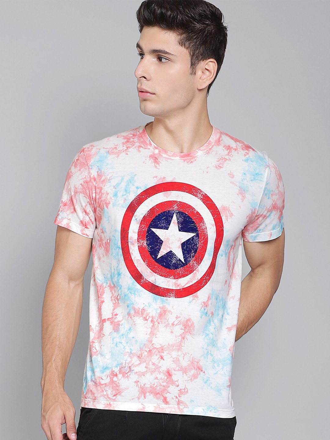 

Free Authority Men Multicoloured Captain America Printed Tie And Dye Round Neck Tshirt, Multi
