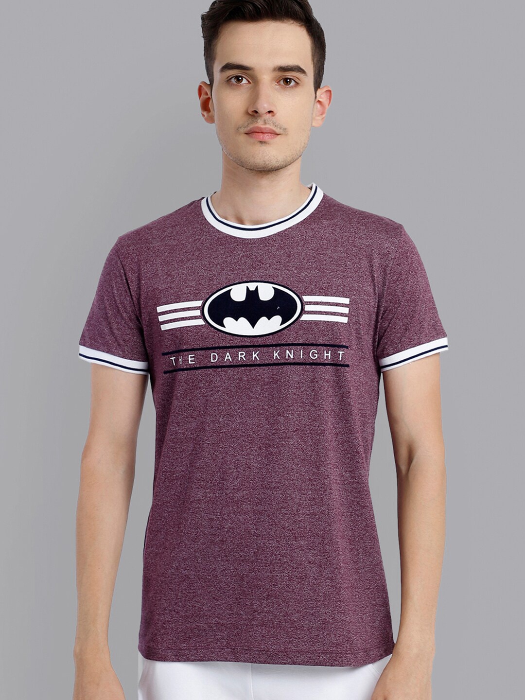 

Free Authority Men Purple Typography Batman Printed Applique T-shirt