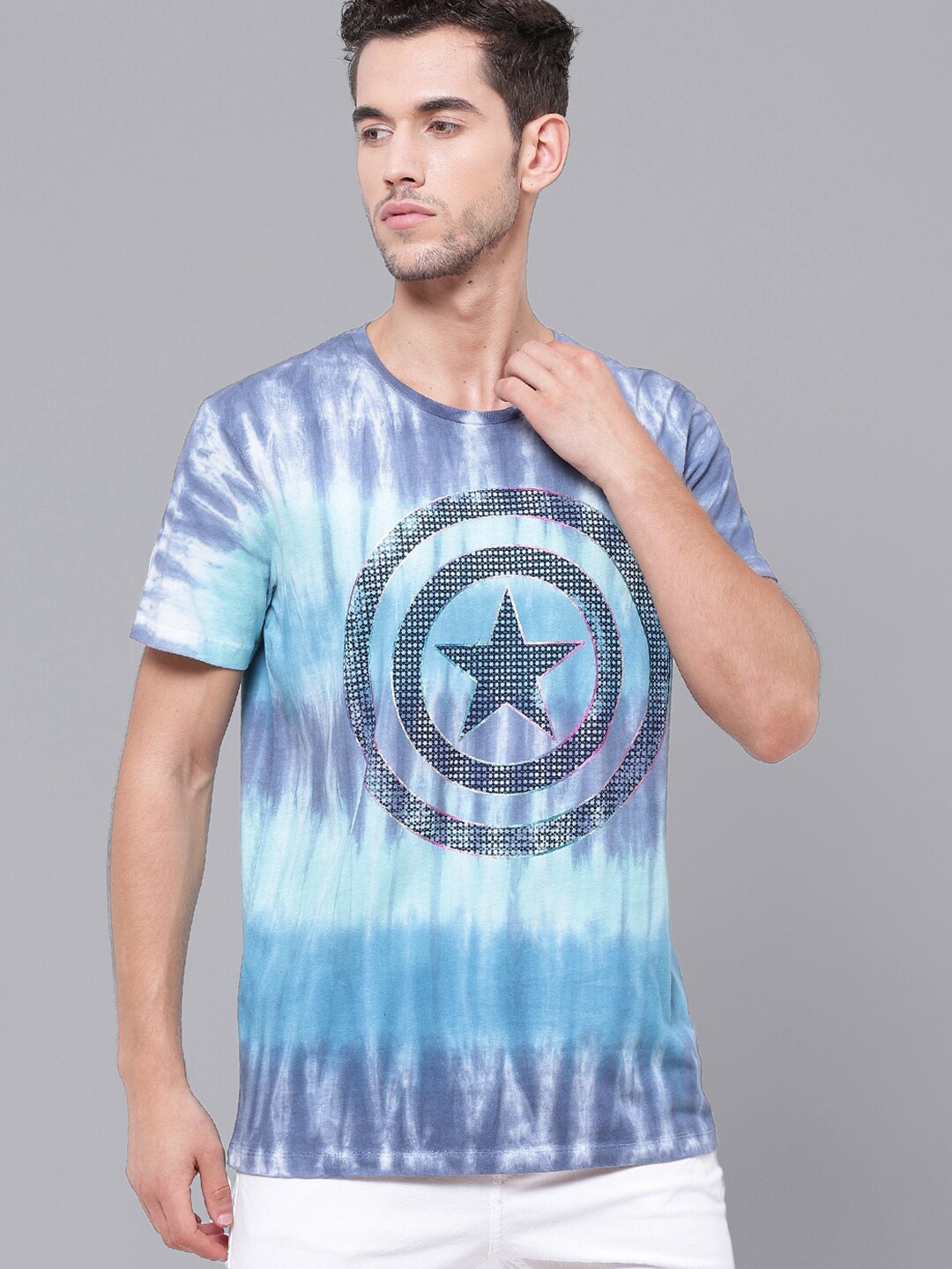 

Free Authority Men Multicoloured Captain America Printed Tie And Dye Round Neck Tshirt, Multi