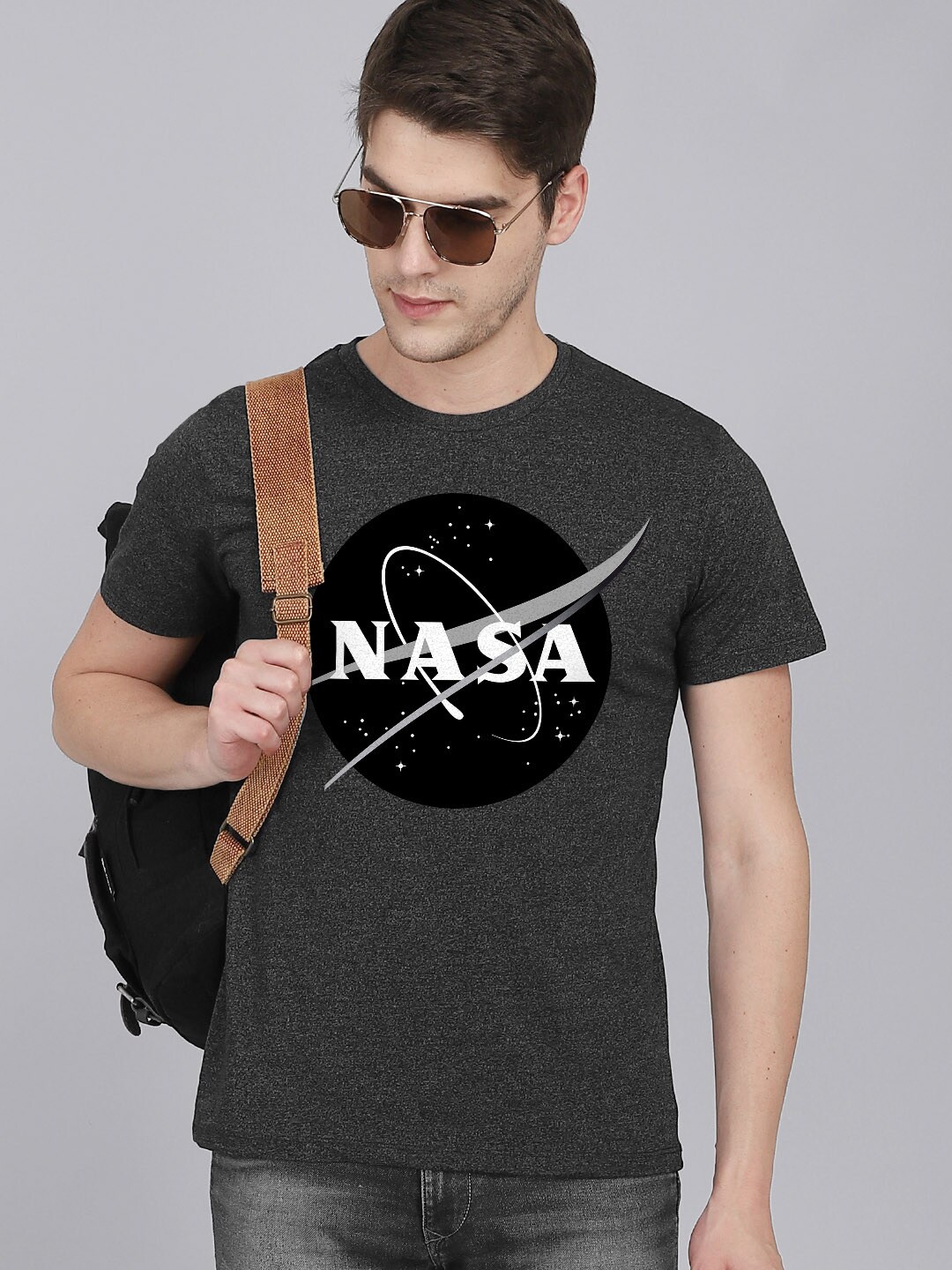 

Free Authority Men Grey Nasa Printed Men Round Neck Tshirt