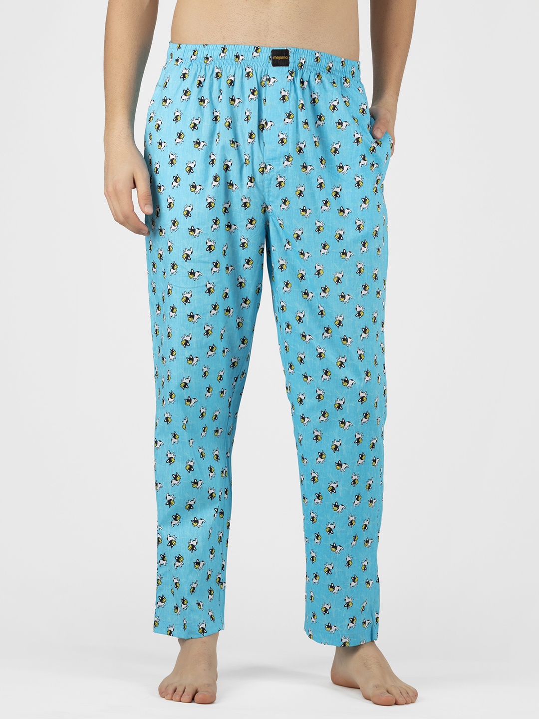 

Mojama Men Blue & White Printed Pure Cotton Lounge Pants