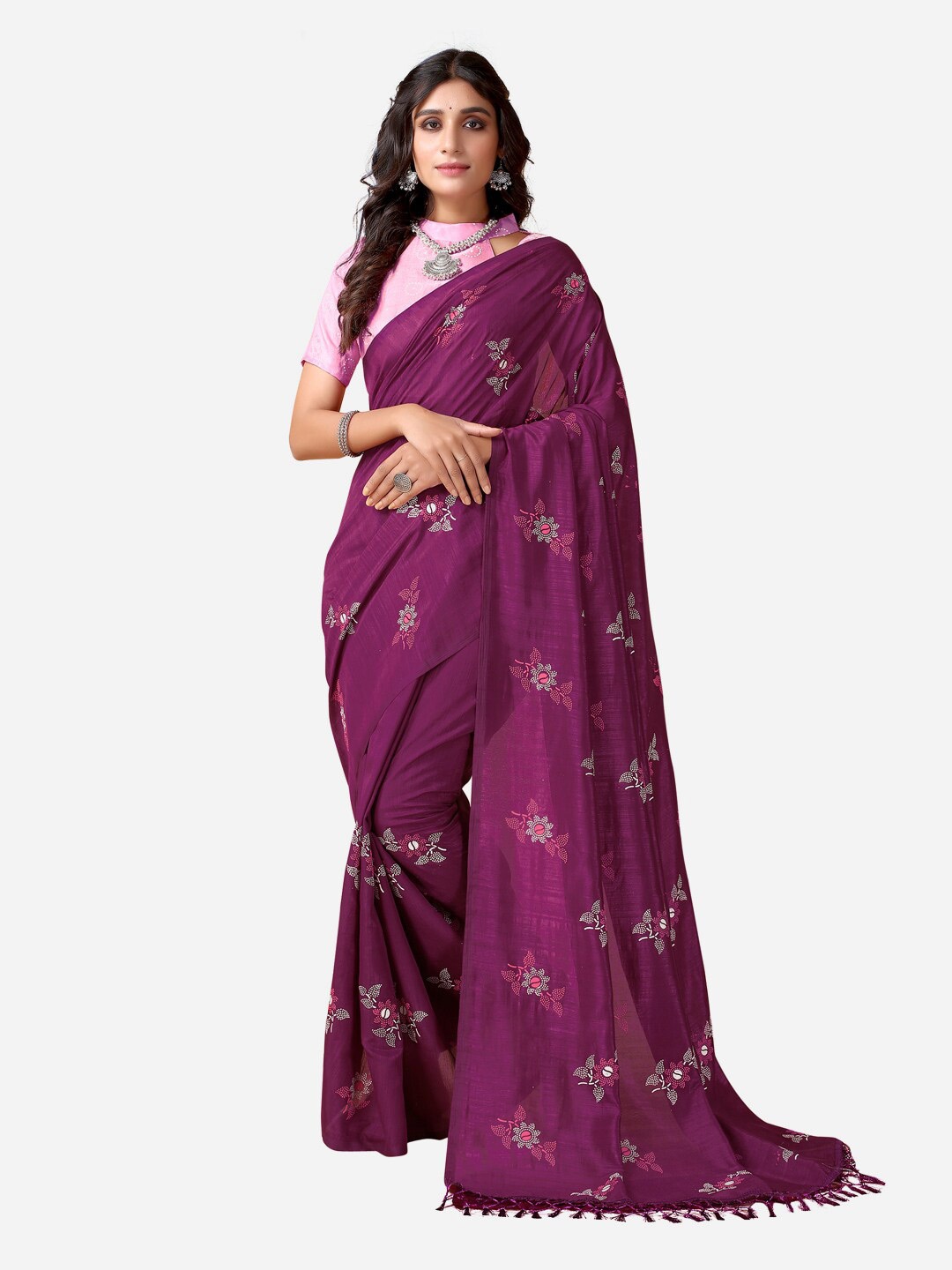 

Satrani Purple & White Floral Saree