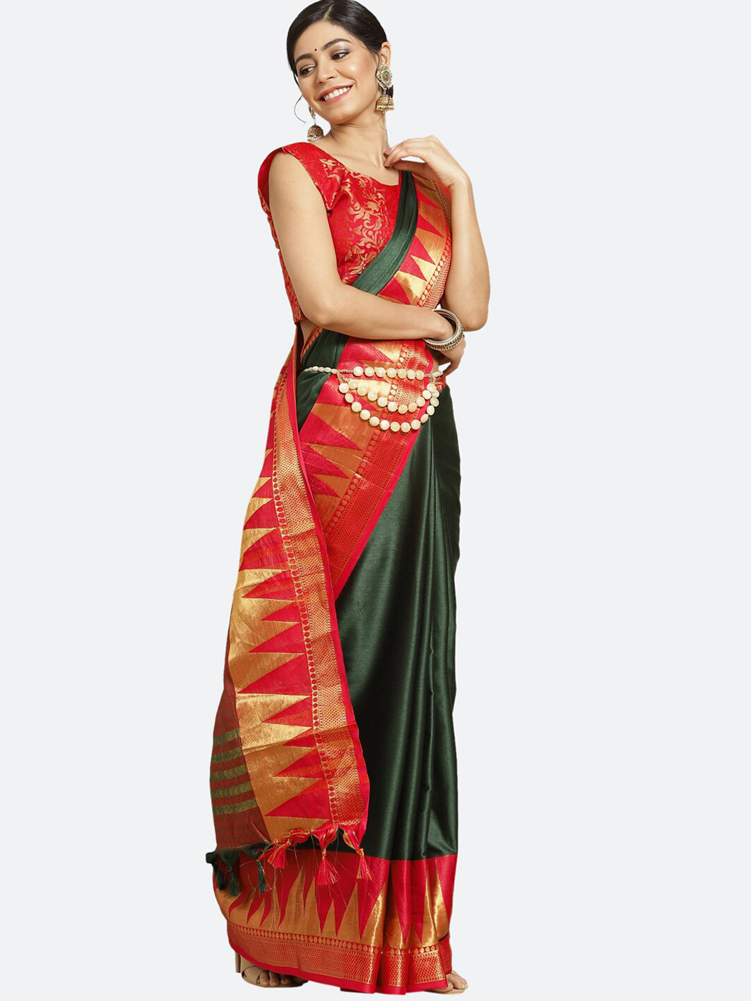 

Satrani Green & Red Silk Cotton Saree