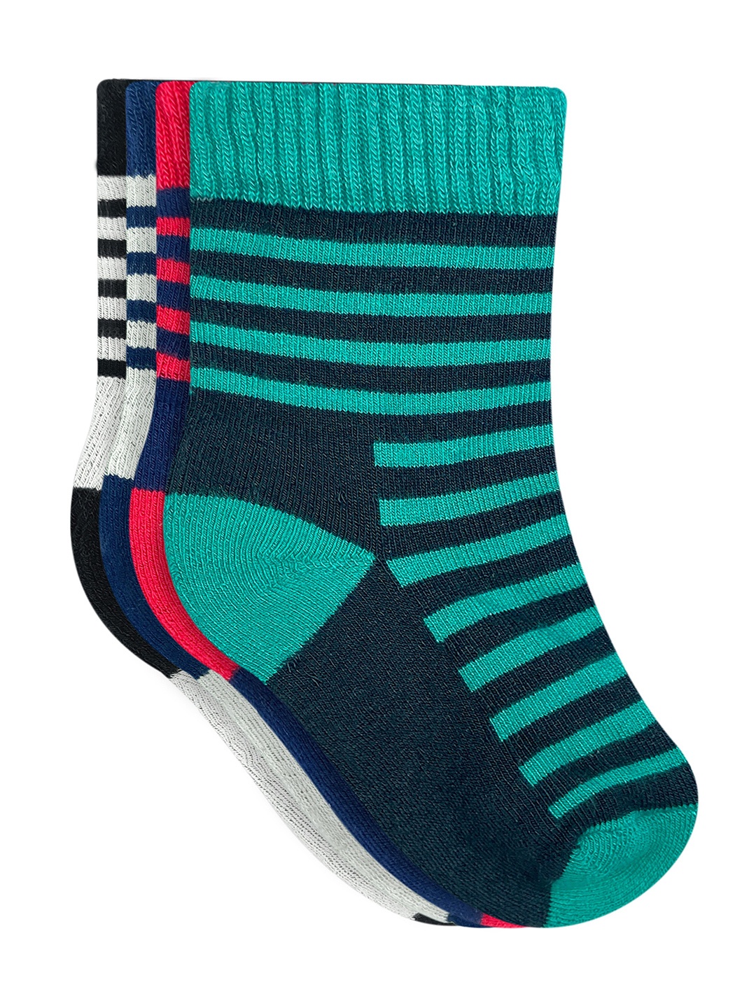 

Heelium Kids Pack Of 4 Black & Blue Striped Printed Calf Length Socks