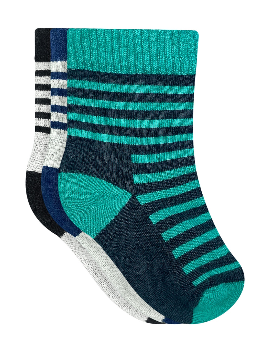 

Heelium Kids Pack Of 3 Striped Bamboo Calf-Length Socks, Black