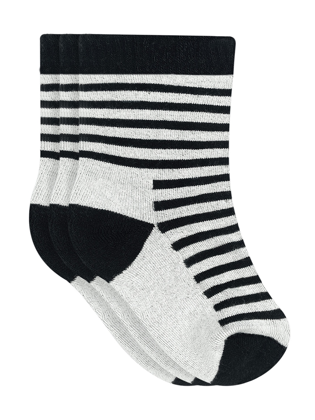 

Heelium Kids Pack Of 3 Black & White Striped Bamboo Calf-Length Socks